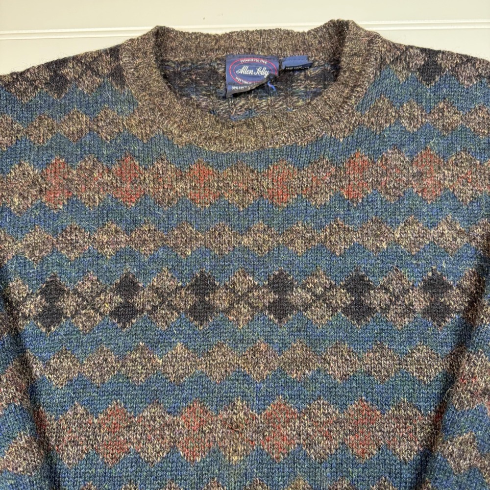 Vtg Allen Solly Scotland Sweater Large L Shetland Mohair Wool Fair Isle Flaw